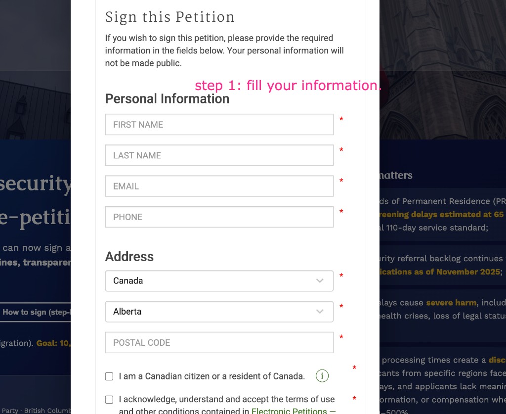 Step 2: fill in your information on the petition form